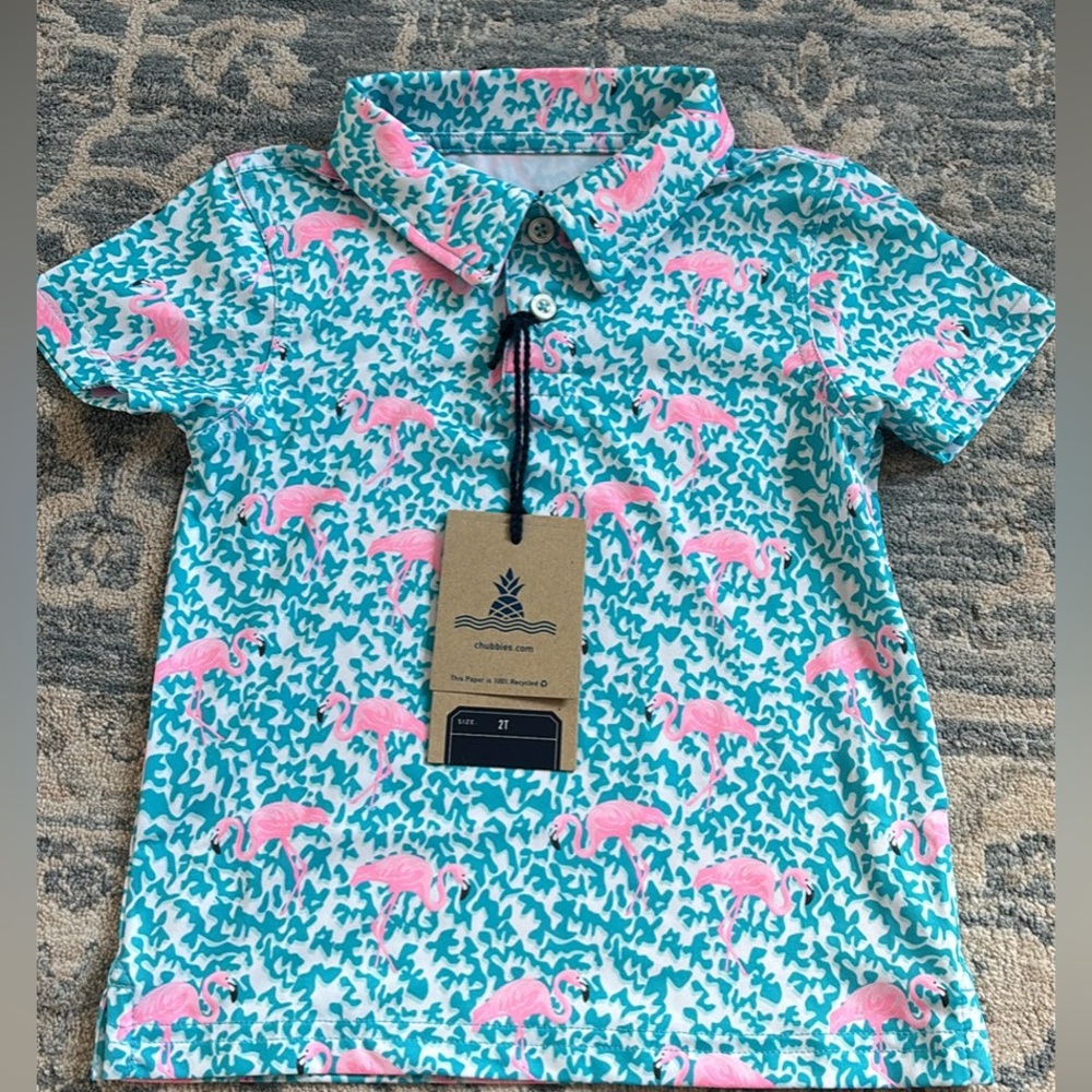 Chubbies Kids Polo Shirt - Pink and Blue Dinosaur Print